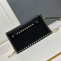 Valentino Large Rockstud Wristlet Clutch with Chain In Grainy Calfskin Black