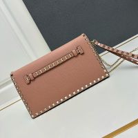 Valentino Large Rockstud Wristlet Clutch with Chain In Grainy Calfskin Cherry