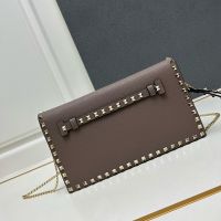 Valentino Large Rockstud Wristlet Clutch with Chain In Grainy Calfskin Taupe