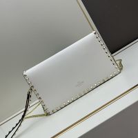 Valentino Large Rockstud Wristlet Clutch with Chain In Calfskin White