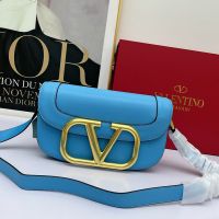 Valentino Large Supervee Shoulder Bag In Calfskin Sky Blue