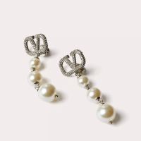 Valentino Large VLogo Signature Pendant Earrings In Metal with Crystals and Multi Pearls Silver