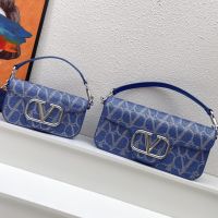 Valentino Loco Shoulder Bag In Beads Iconographe Fabric Blue