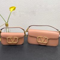Valentino Loco Shoulder Bag with Crystals Logo In Calfskin Apricot