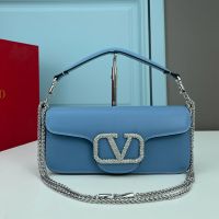 Valentino Loco Shoulder Bag with Crystals Logo In Calfskin Blue