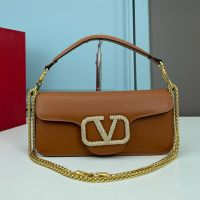 Valentino Loco Shoulder Bag with Crystals Logo In Calfskin Brown