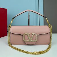 Valentino Loco Shoulder Bag with Crystals Logo In Calfskin Cherry
