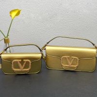 Valentino Loco Shoulder Bag with Crystals Logo In Calfskin Gold
