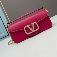 Valentino Loco Shoulder Bag with Crystals Logo In Calfskin Rose/Gold