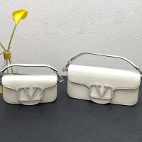 Valentino Loco Shoulder Bag with Crystals Logo In Calfskin White