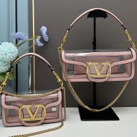 Valentino Loco Shoulder Bag In Transparent Polymeric Pink