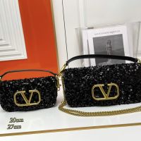 Valentino Loco Shoulder Bag In Sequins Embroidered Calfskin Black