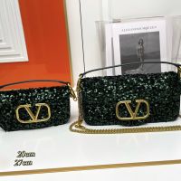 Valentino Loco Shoulder Bag In Sequins Embroidered Calfskin Green