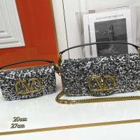 Valentino Loco Shoulder Bag In Sequins Embroidered Calfskin Grey