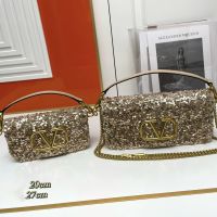 Valentino Loco Shoulder Bag In Sequins Embroidered Calfskin Khaki