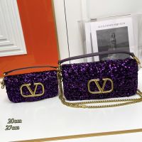 Valentino Loco Shoulder Bag In Sequins Embroidered Calfskin Purple