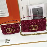 Valentino Loco Shoulder Bag In Sequins Embroidered Calfskin Rose