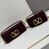 Valentino Loco Shoulder Bag In Suede Burgundy