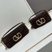 Valentino Loco Shoulder Bag In Suede Coffee