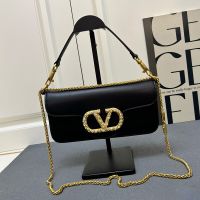 Valentino Loco Shoulder Bag with Swarovski Crystals Logo In Calfskin Black