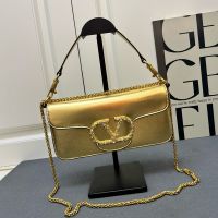 Valentino Loco Shoulder Bag with Swarovski Crystals Logo In Calfskin Gold