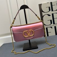 Valentino Loco Shoulder Bag with Swarovski Crystals Logo In Calfskin Rose