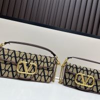 Valentino Loco Shoulder Bag In Toile Iconographe Fabric Beige