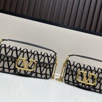 Valentino Loco Shoulder Bag In Toile Iconographe Fabric Black/Gold