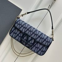 Valentino Loco Shoulder Bag In Toile Iconographe Fabric Navy Blue