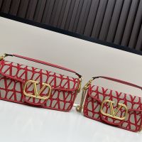 Valentino Loco Shoulder Bag In Toile Iconographe Fabric Red