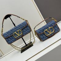Valentino Loco Shoulder Bag In Toile Iconographe Denim Blue/Brown
