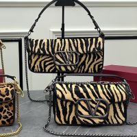 Valentino Loco Shoulder Bag In Zebra Suede Brown