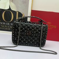 Valentino Medium Rockstud Spike Chain Bag In Lambskin Black