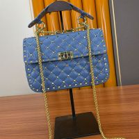 Valentino Medium Rockstud Spike Chain Bag In Lambskin Blue