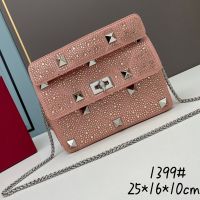 Valentino Medium Roman Stud Shoulder Bag In Rhinestones Embroidered Calfskin Pink