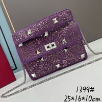 Valentino Medium Roman Stud Shoulder Bag In Rhinestones Embroidered Calfskin Purple