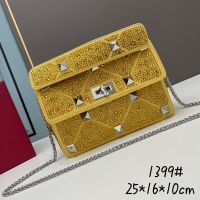 Valentino Medium Roman Stud Shoulder Bag In Rhinestones Embroidered Calfskin Yellow