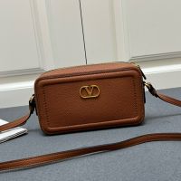 Valentino Mini Alltime Crossbody Bag In Grainy Calfskin Brown