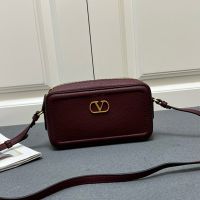 Valentino Mini Alltime Crossbody Bag In Grainy Calfskin Burgundy
