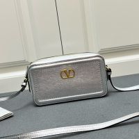 Valentino Mini Alltime Crossbody Bag In Grainy Calfskin Silver