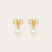 Valentino Mini VLogo Signature Pendant Earrings In Metal With Pearls Gold