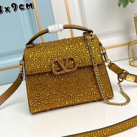 Valentino Mini Vsling Handbag with Crystals Logo In Rhinestones Embroidered Calfskin Brown