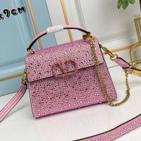 Valentino Mini Vsling Handbag with Crystals Logo In Rhinestones Embroidered Calfskin Pink