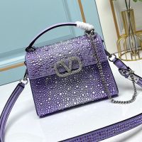 Valentino Mini Vsling Handbag with Crystals Logo In Rhinestones Embroidered Calfskin Purple/Silver