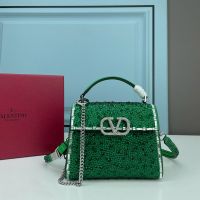 Valentino Mini Vsling Handbag with Crystals Logo In Rhinestones and Crystals Embroidered Calfskin Green