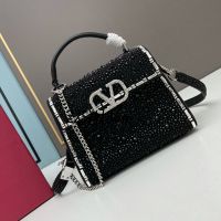 Valentino Mini Vsling Handbag with Crystals Logo In Sparkling Studs and Crystals Embroidered Calfskin Black