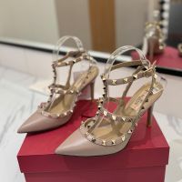 Valentino Rockstud Caged Pumps 100MM Women Calfskin Taupe/Gold