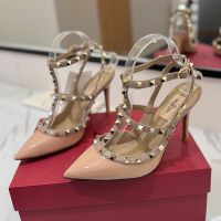 Valentino Rockstud Caged Pumps 100MM Women Patent Leather Apricot