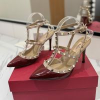 Valentino Rockstud Caged Pumps 100MM Women Patent Leather Burgundy