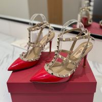 Valentino Rockstud Caged Pumps 100MM Women Patent Leather Red